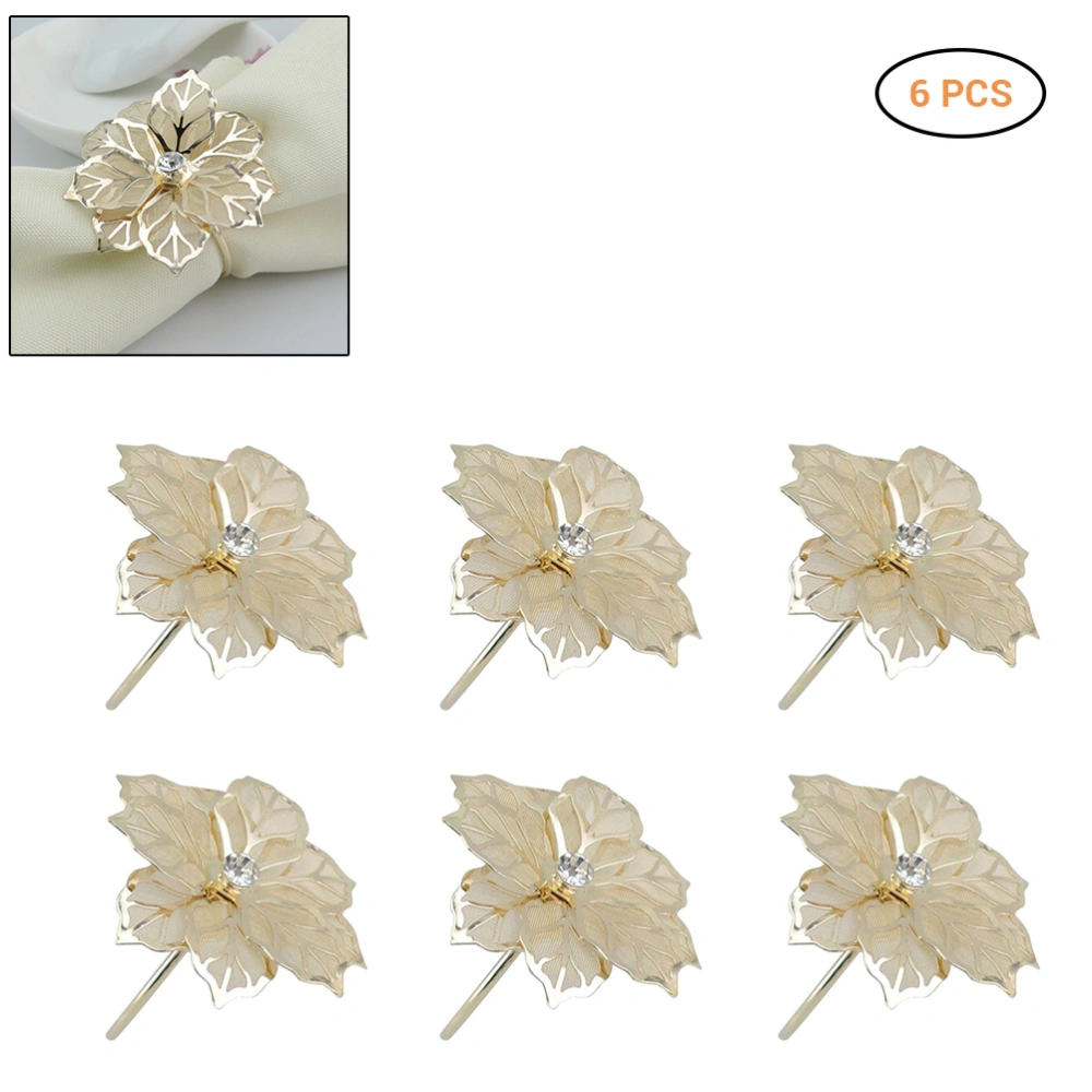 6Pcs Napkin Rings Hollow Out Flower Shape Napkins Buckles Holders Dining Table Decorations