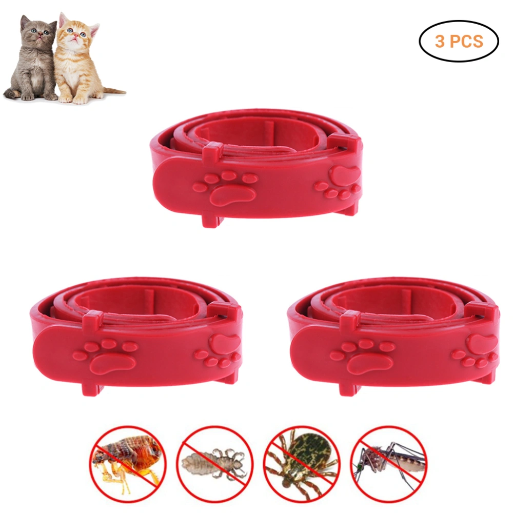 3 Pcs Red Adjustable Pet Cat Anti Flea Mite Tick Collar Cat Flea Prevention Collar Pet Supplies