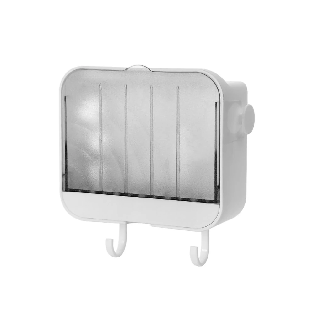 Soap Holder Punch Free Wall Mounted Durable PP Double Layer Double Hook Design Soap Storage Box for Bathroom White