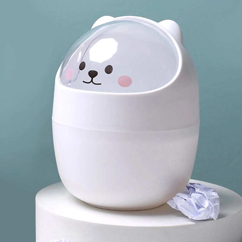 Mini Desktop Trash Can Cute Appearance Large Opening Desk Plastic Garbage Can Detachable Waste Basket with Lid White