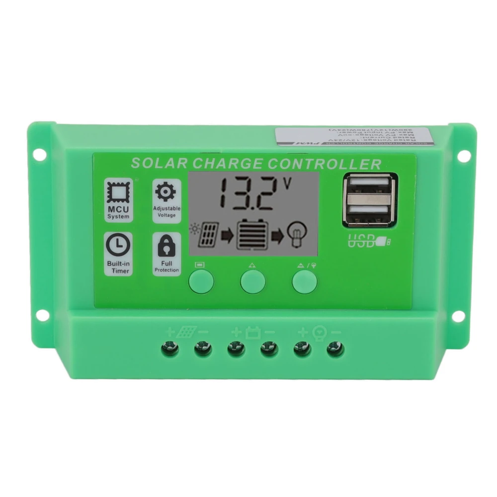 Green PWM Solar Charge Controller LCD Large Screen Display Photovoltaic PV Solar Controller 12V 24V 30A