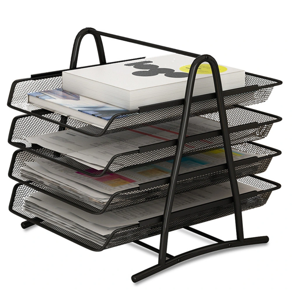 Office Desk Document Tray Mesh Bracket Paper Letter Shelf Holder Black Metal for Home Study School 4 Layers