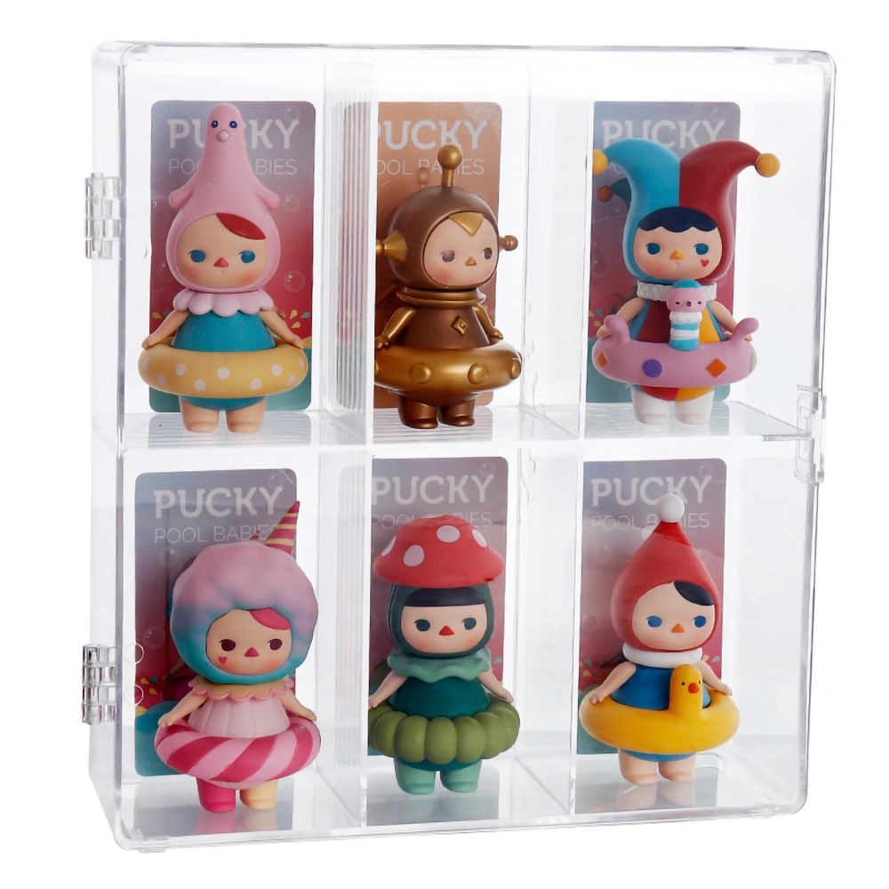 Figures Display Case Transparent Acrylic Two Layers Dustproof Figure Display Box for Doll Toys Home Office 6 Grids