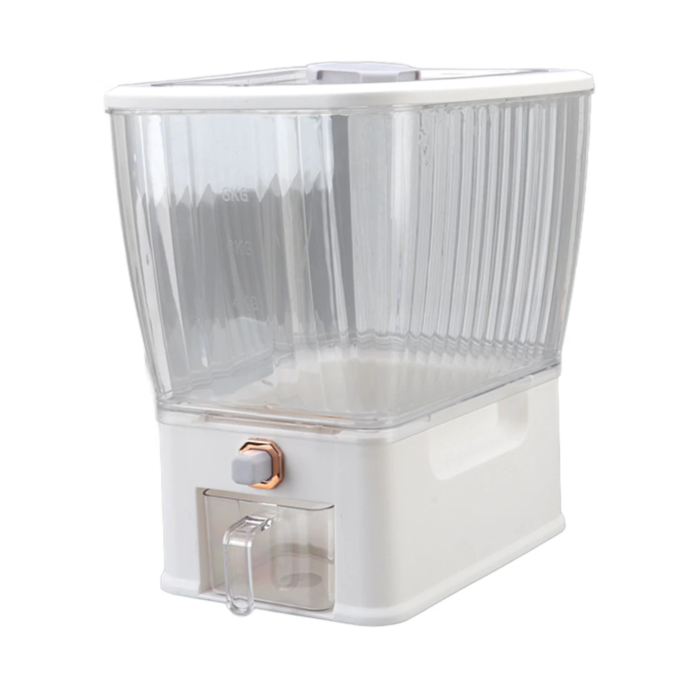 11kg Transparent Rice Storage Container One Button Press Rice Dispenser Sealed Dry Food Bucket for Home Kitchen White