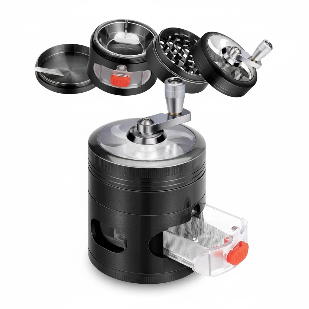 Metal Herb Grinder Handheld Spice Grinder With Magnetic Drawer and Lids