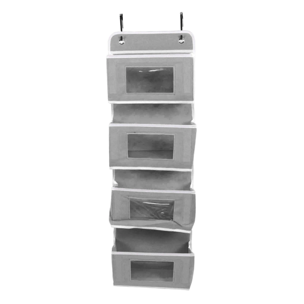 Hanging Closet Organizer Multilayer Strong Load Bearing Capacity Nonwoven Over Door Organizer Hanging Organizer with 2 Hooks Grey 4 Compartments