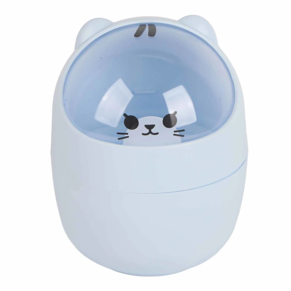 Mini Desktop Trash Can Cute Appearance Large Opening Desk Plastic Garbage Can Detachable Waste Basket with Lid Blue