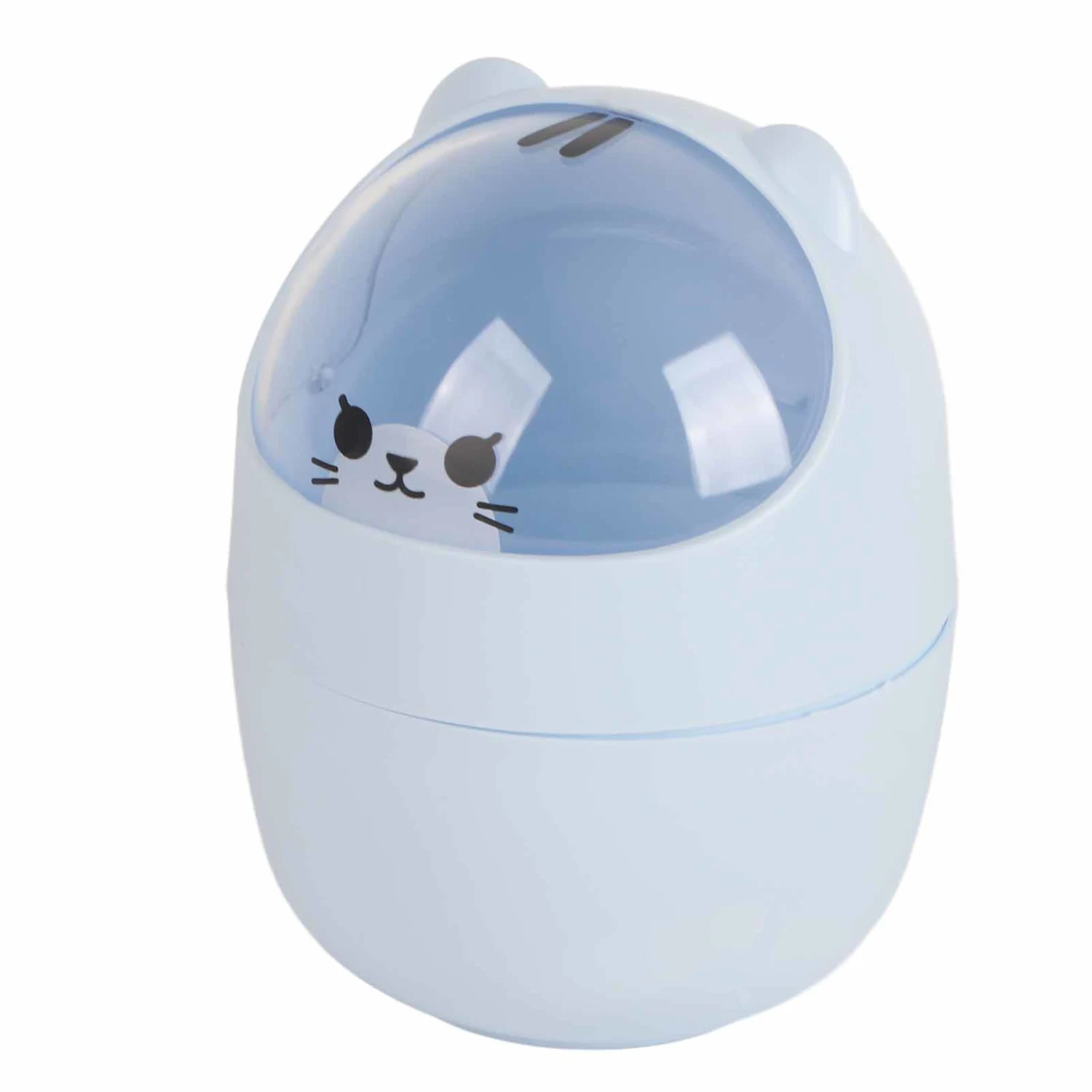 Mini Desktop Trash Can Cute Appearance Large Opening Desk Plastic Garbage Can Detachable Waste Basket with Lid Blue