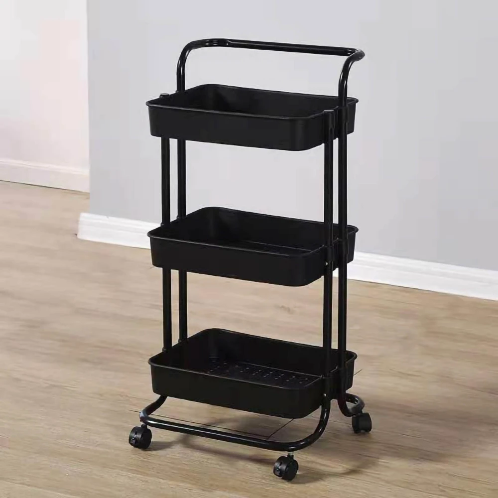 Heavy Duty 3 Tier Utility Rolling Cart Stylish Multifunctional Storage Organizer for Kitchen Bathroom Living Room Black