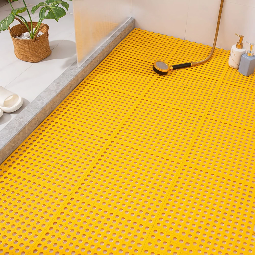 10PCS Suction Cup Floor Mats Anti Slip Plastic Mosaic Bath Mat for Kitchen Bathroom Yellow