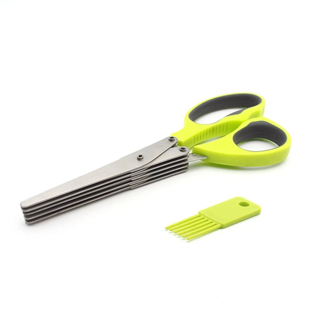 Stainless Steel Kitchen Knives 5 Layers Scissors Herb Spices Scissors Cooking Tools with Cleaning Comb