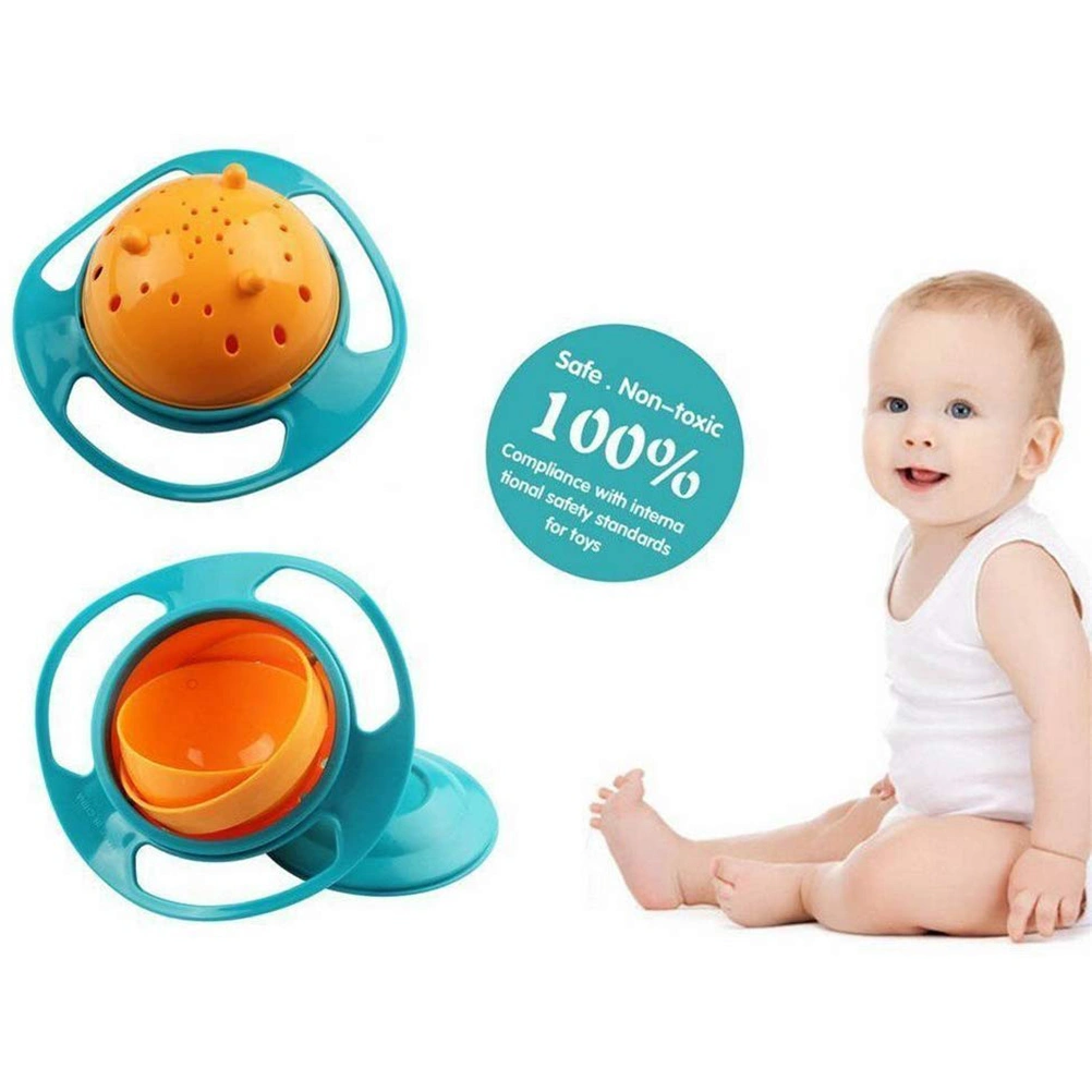 Cute Baby Rotating Bowl 360° Rotatable Spill Proof Bowl Gyroscopic Bowl with Lid