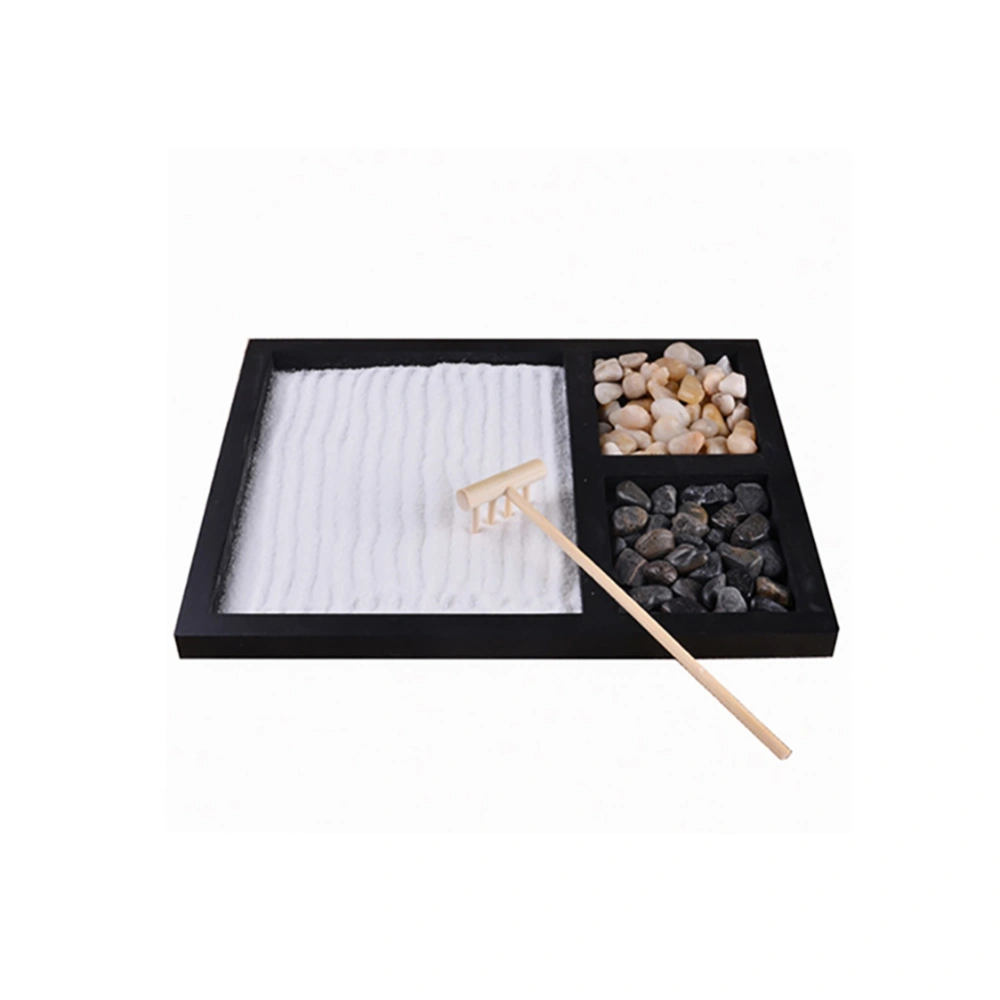 Mini Meditation Sand Table Decoration with Rake Sand and Rocks for Home Office