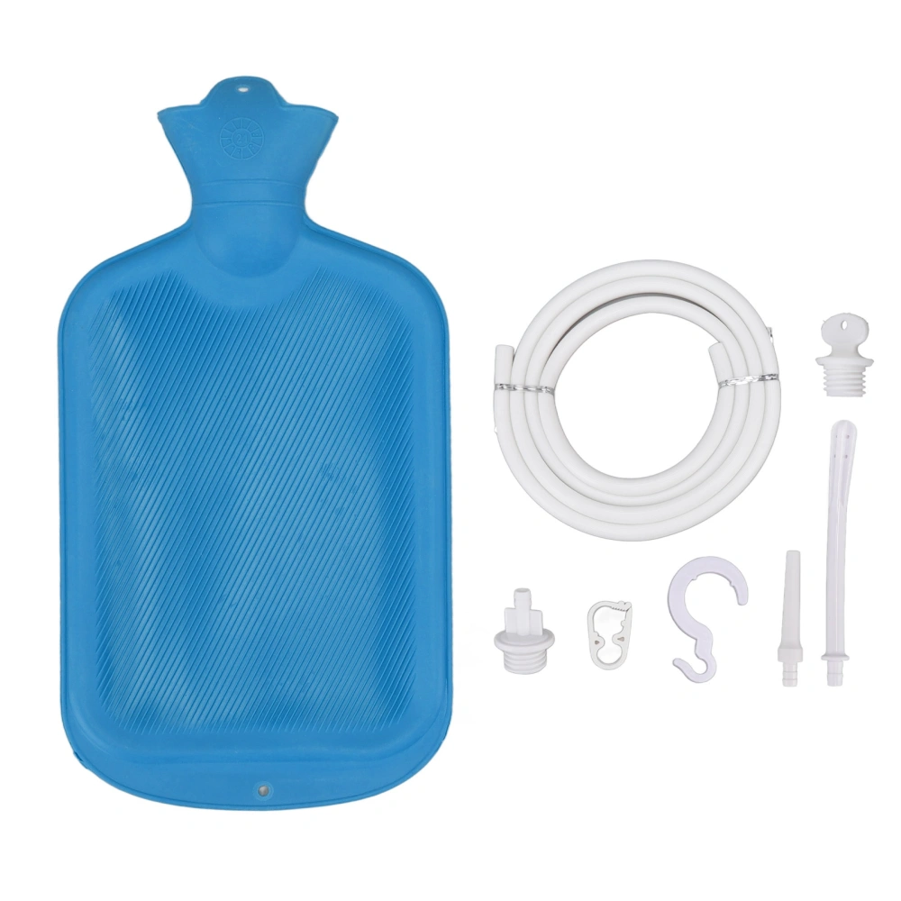 2L Home Enema Bag Set Corrugated Hose Hook Buckle Sieve Rubber Enema Bag Kit for Showering Blue