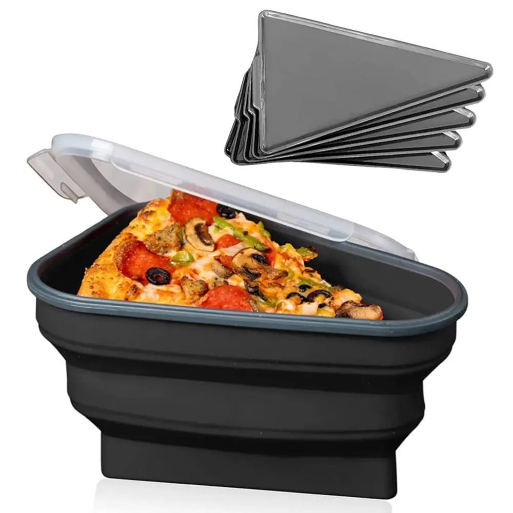 Reusable Pizza Storage Container with 5 Microwavable Serving Trays Food Grade Silicone Pizza Slice Container Adjustable Pizza Box