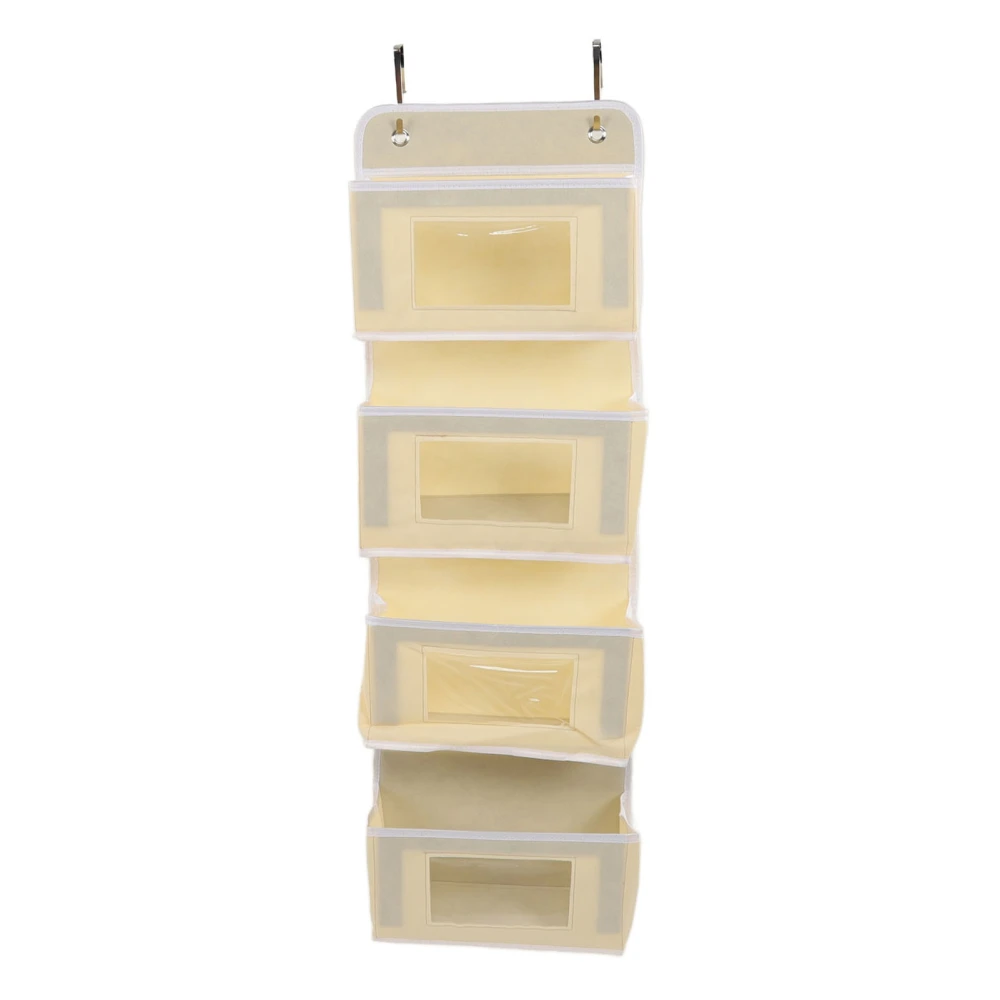 Hanging Closet Organizer Multilayer Strong Load Bearing Capacity Nonwoven Over Door Organizer Hanging Organizer with 2 Hooks Khaki 4 Compartments