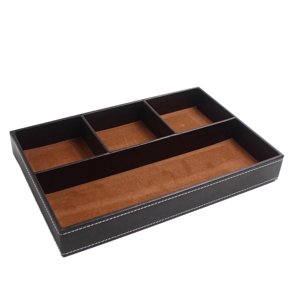 4 Compartments Leatherette Valet Tray Desk Dresser Top Organizer Box for Wallets Coins Keys and Jewelry