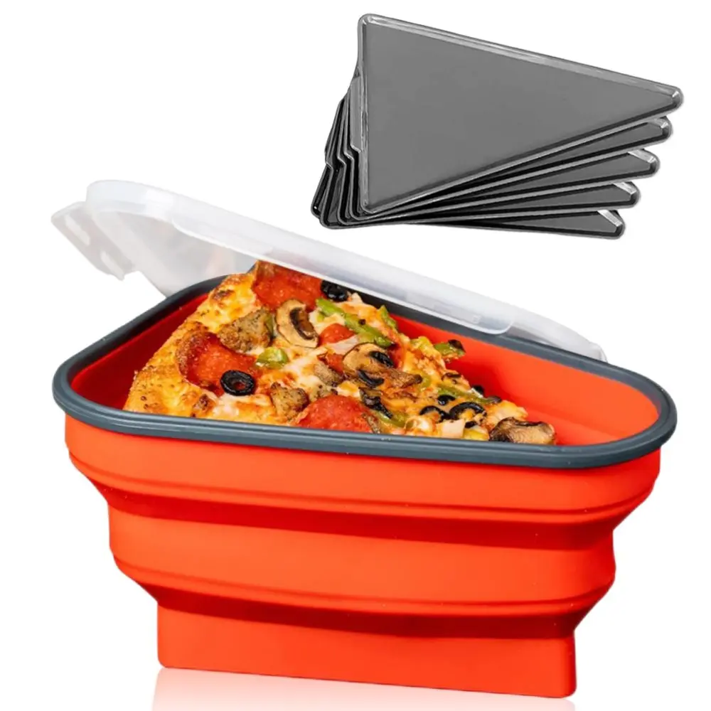 Reusable Pizza Storage Container with 5 Microwavable Serving Trays Food Grade Silicone Pizza Slice Container Adjustable Pizza Box