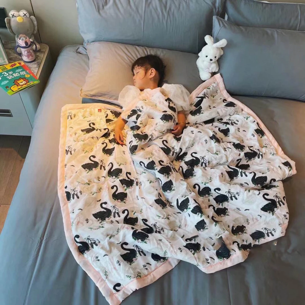 Summer Quilt Single Cartoon Child Cartoon Silk Feather Cotton Blanket Soft Lightweight Coverlet Comforter Ins Style 47.24x59.06in