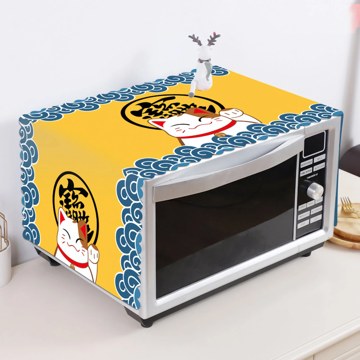 Microwave Cover Cloth Oven Cute Dust Proof Shiled Universal Oil Proof Nordic Style Simple Parts Lucky Cat 35x100cm
