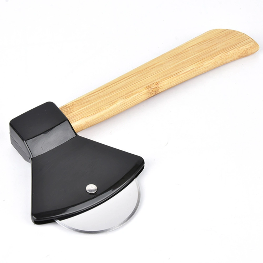 Axe Pizza Cutter with Bamboo Handle Pizza Wheel Grater Rotating Blade Pizza Knife