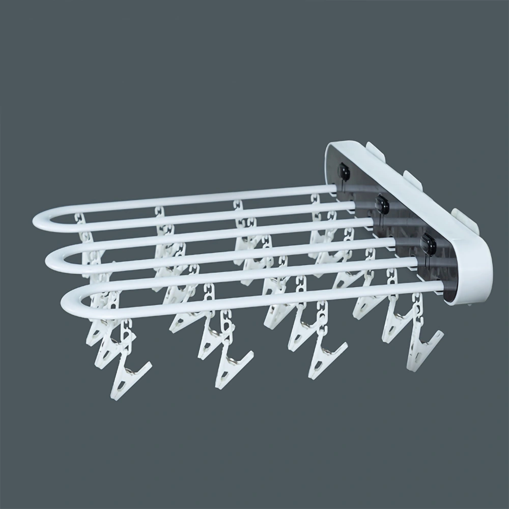 Clothes Drying Rack Wall Mounted Durable ABS Foldable Design Space Saving Clip and Drip Hanger Black