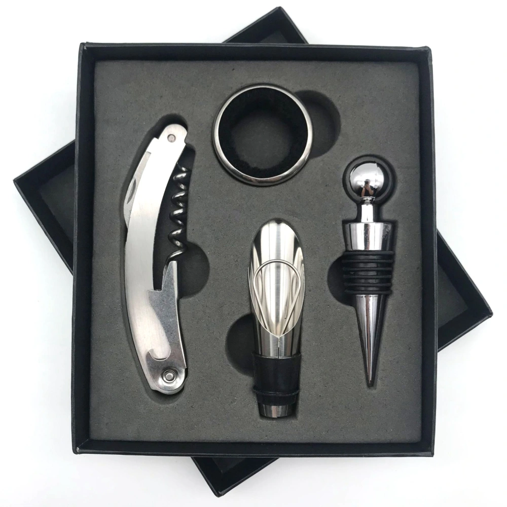 Wine Opener Set Rustproof Stainless Steel Exquisite Packaging Handle Corkscrew Kit for Home Bar Restaurant Gifts Black