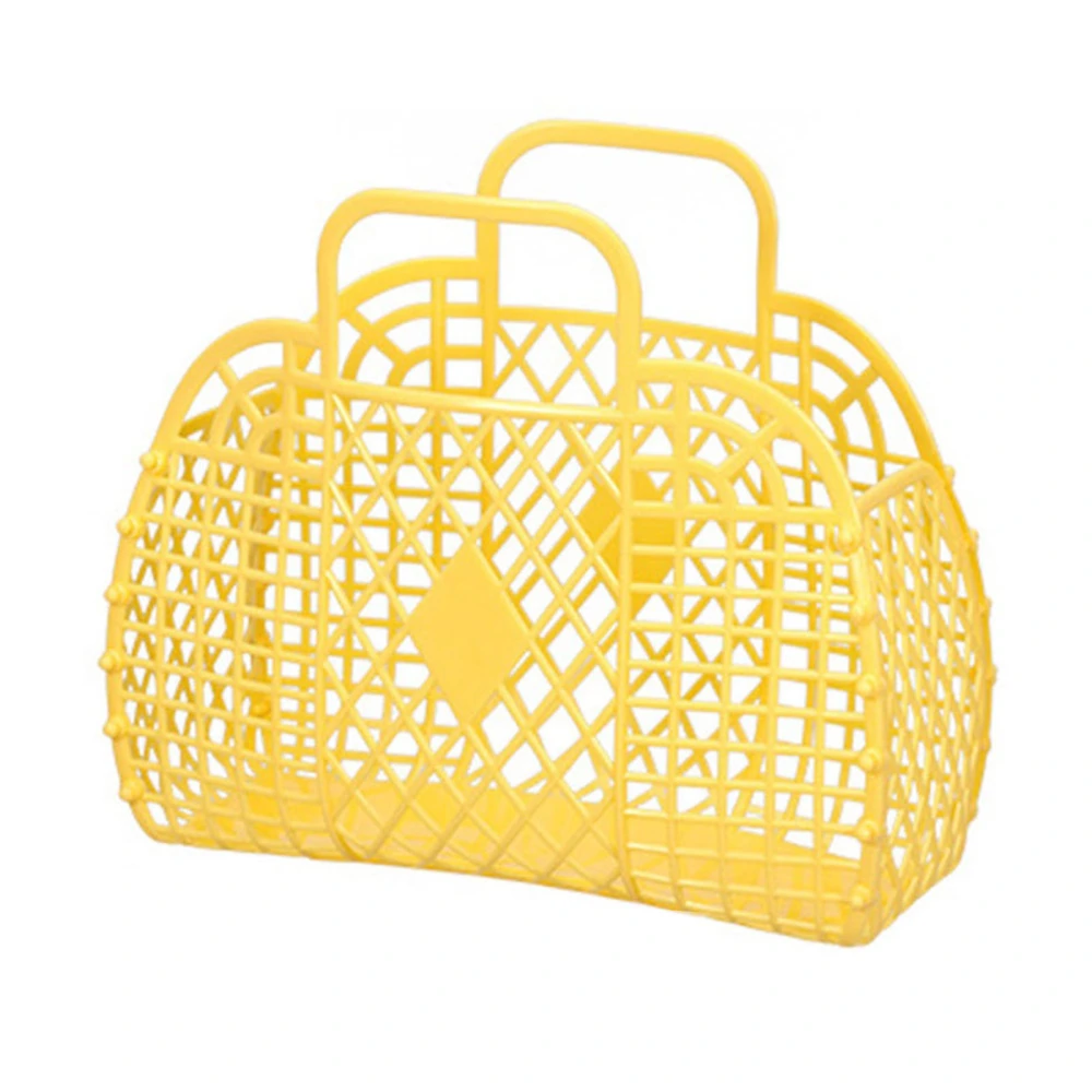 Hollow Storage Basket Plastic Reusable Portable Foldable Bag for Beach Home Bedside Shopping Toys Clothes Yellow 250x110x220mm/9.84x4.33x8.66in