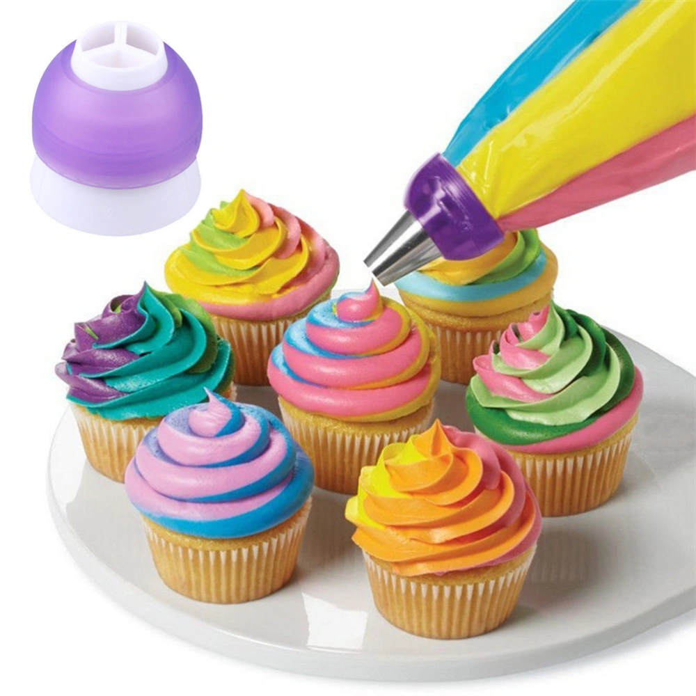 Icing Piping Bag Nozzle Converter Plastic Tri Color Cream Coupler Pastry Nozzles Adaptor Cup Cake Baking Decorating Tools