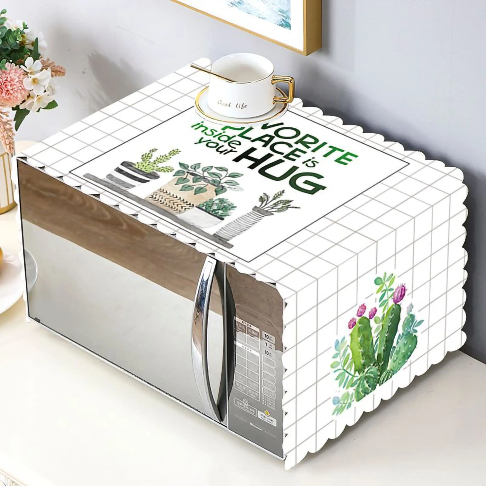 Microwave Cover Cloth Oven Cute Dust Proof Shiled Universal Oil Proof Nordic Style Simple Parts Checkered Plant 35x100cm