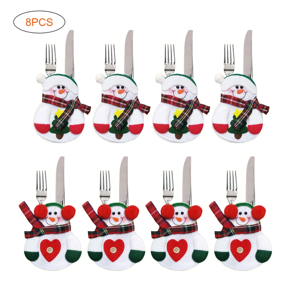 8Pcs/Set Christmas Snowman Cutlery Bags Snowman Cutlery Cover Christmas Desktop Decoration