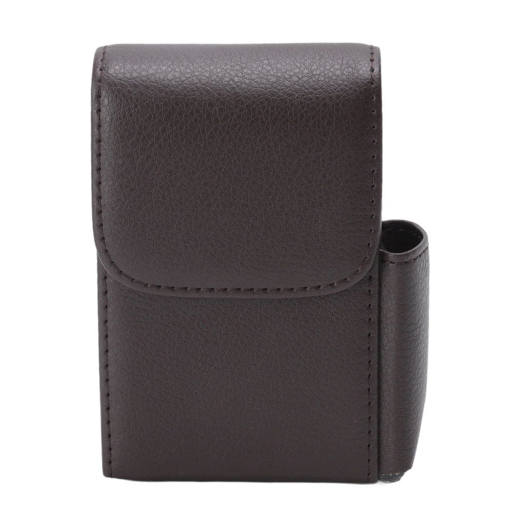 PU Leather Cigarette Box Anti Scratch Protective Storage Card Case with Lighter Holder Brown