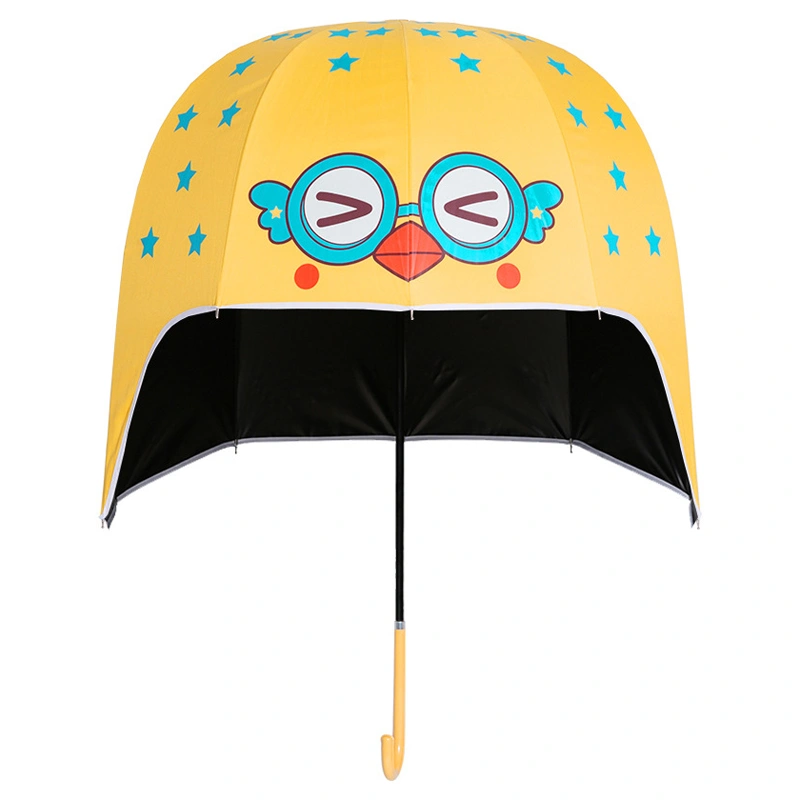 Helmet Umbrella Cartoon Pattern 10 Ribs UV Resistance Long Handle Sun Rain Umbrella Yellow Height Greater Than 140cm