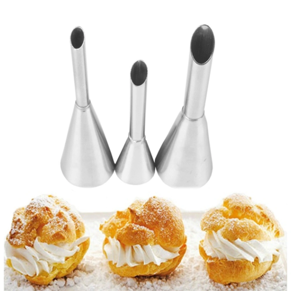 3PCS/Set Stainless Steel Cream Puff Nozzles Pastry Tips Piping Nozzles Cupcake Cake Decorating Tool