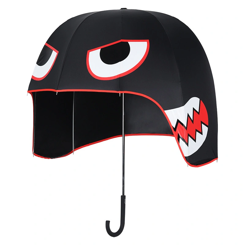 Helmet Umbrella Cartoon Pattern 10 Ribs UV Resistance Long Handle Sun Rain Umbrella Black Height Greater Than 140cm