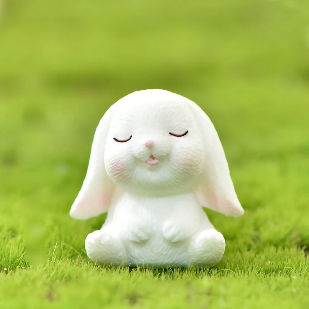 Resin Figurine Lifelike Odorless Cute Cartoon Decorative Small Statue Ornament for Garden Living Room Bedroom No. 6 Squinting Rabbit