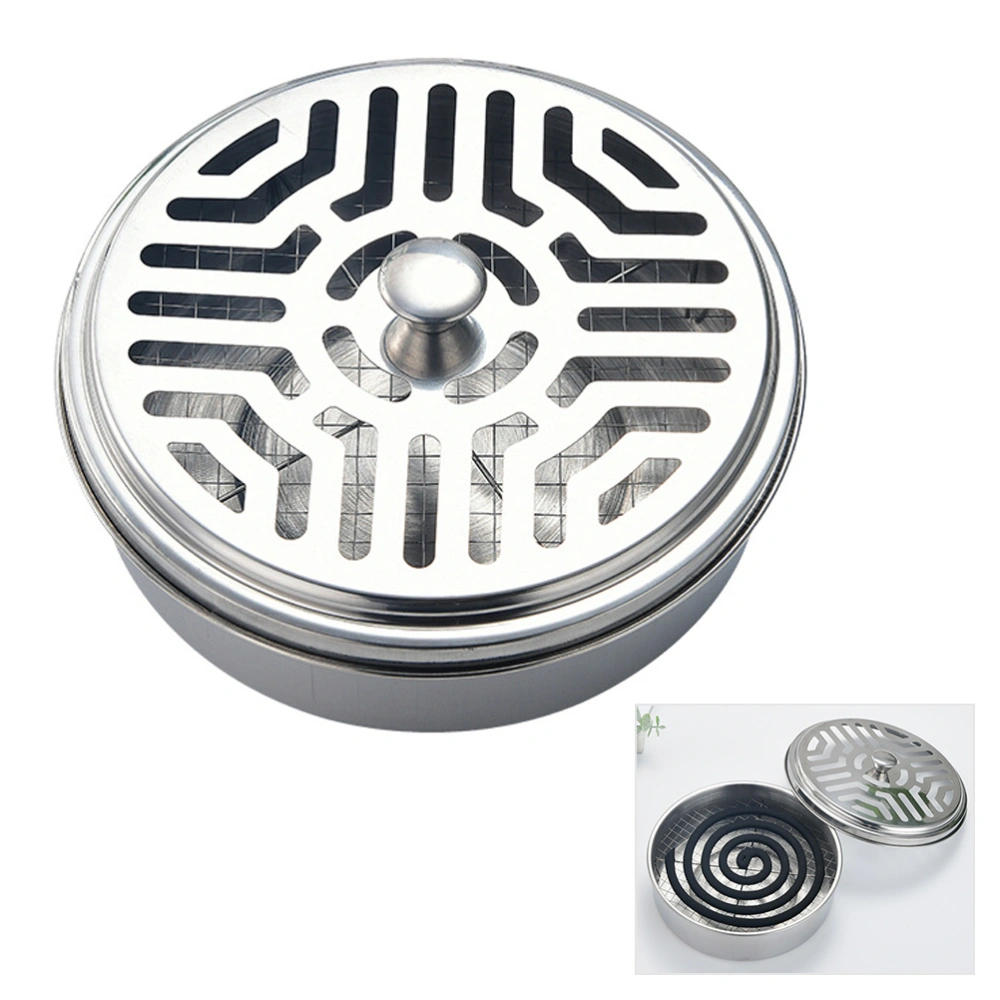 Round Mosquito Coil Holder Stainless Steel Mosquito Coil Disk Portable Mosquito Coil Tray with Hollow Cover