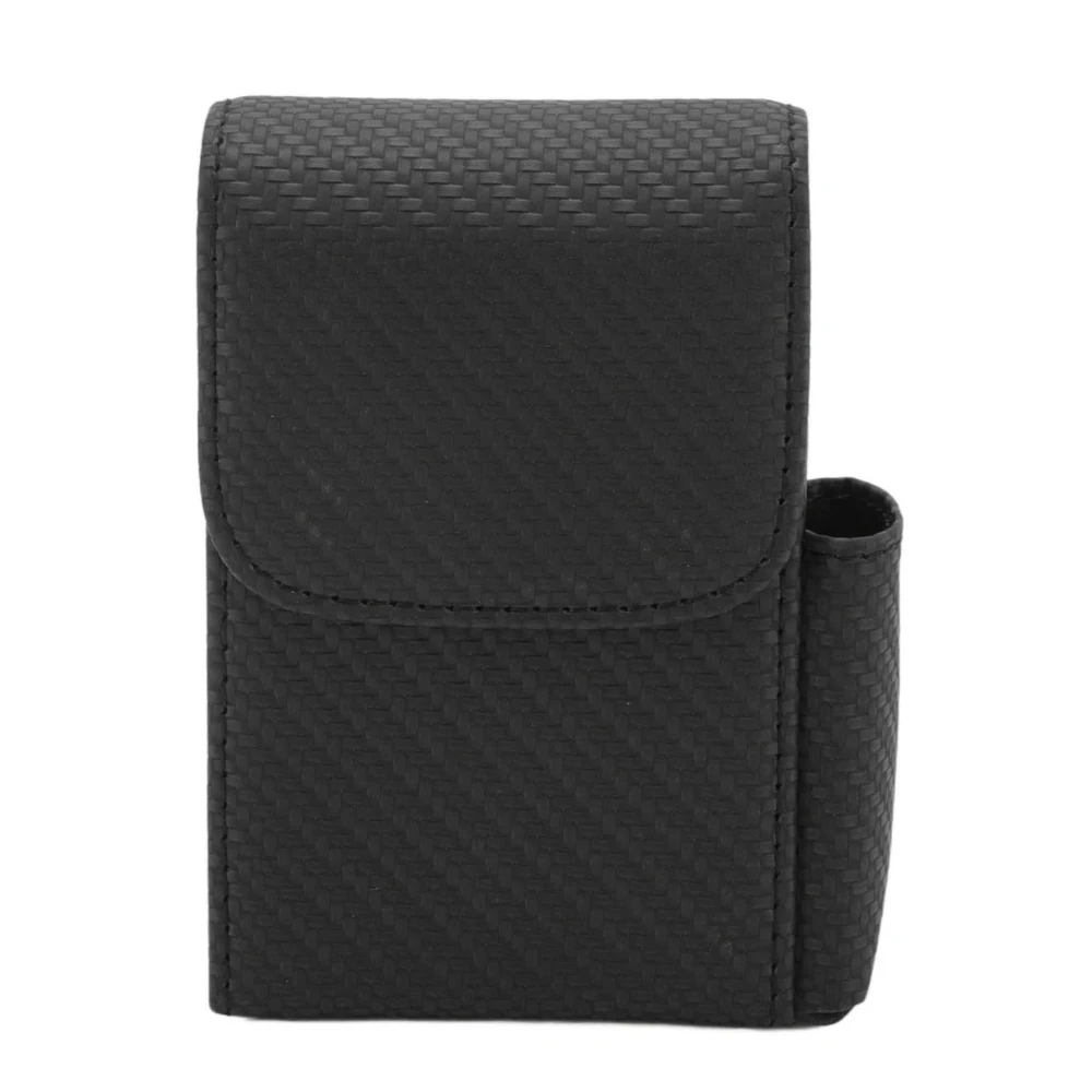 PU Leather Cigarette Box Woven Pattern Cigarette and Lighter Holder Multifunctional 20 Pieces Cigarette Case Black