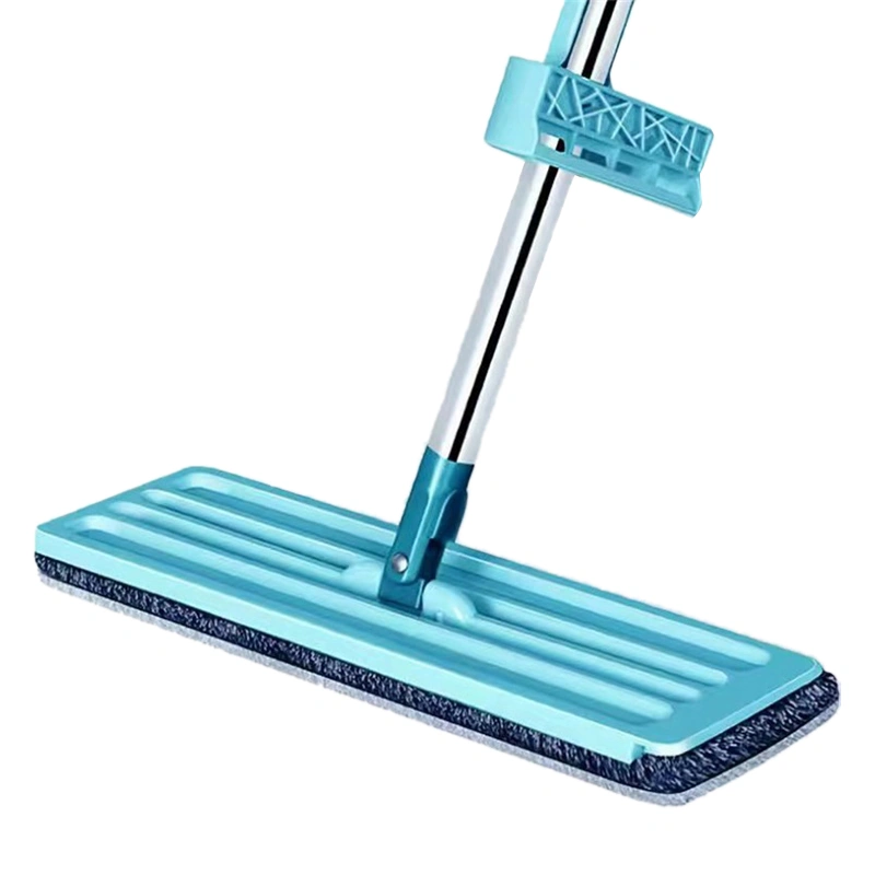 Floor Mop Dry Wet Dual Use Microfiber Free Hand Washing Flat Cleaning Tile Mop for Home Use Blue Mop, 2 Piece of Pads