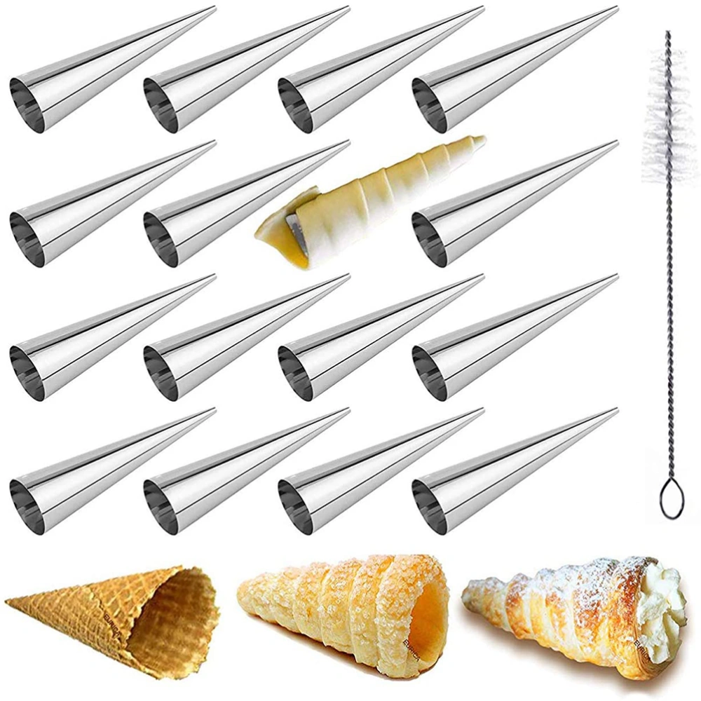 16Pcs Stainless Steel Cream Horn Molds Set Filled Dessert Pastry Cone Metal Forms Baking Tools