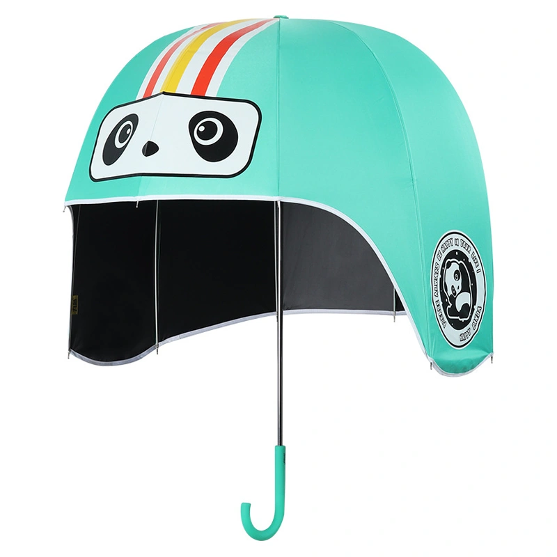 Helmet Umbrella Cartoon Pattern 10 Ribs UV Resistance Long Handle Sun Rain Umbrella Green Height Greater Than 140cm