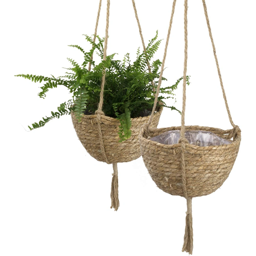 Natural Hanging Seagrass Plant Baskets Dural Layer Flower Planting Basket Holder Garden Decor