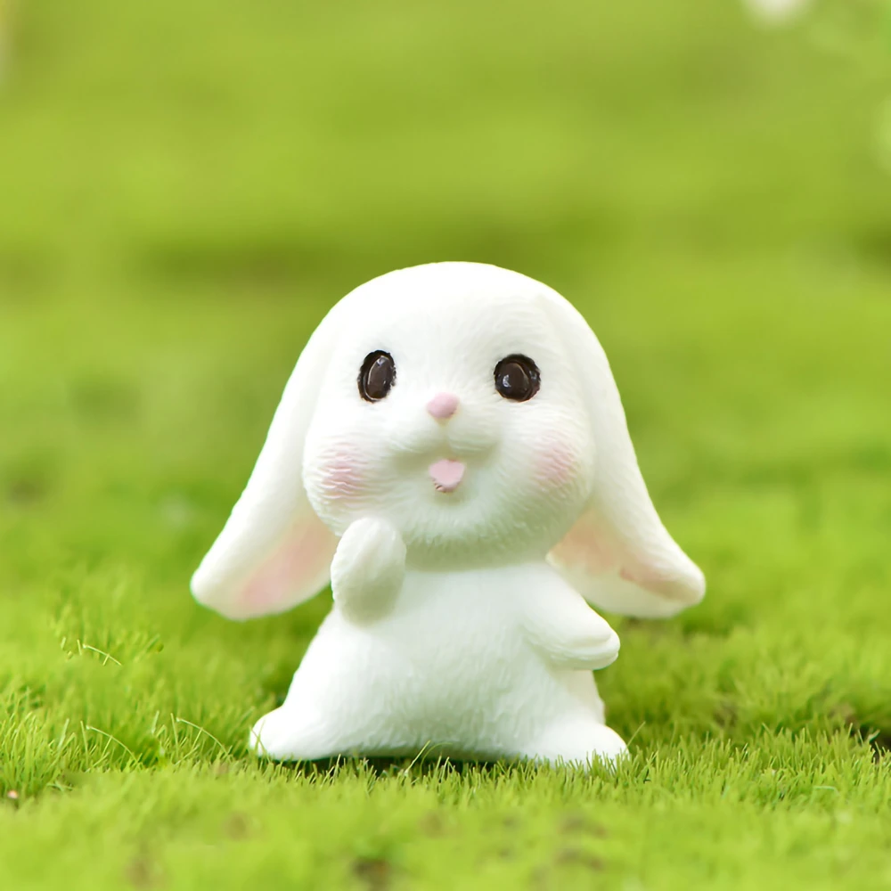 Resin Figurine Lifelike Odorless Cute Cartoon Decorative Small Statue Ornament for Garden Living Room Bedroom No. 5 Beckoning Rabbit