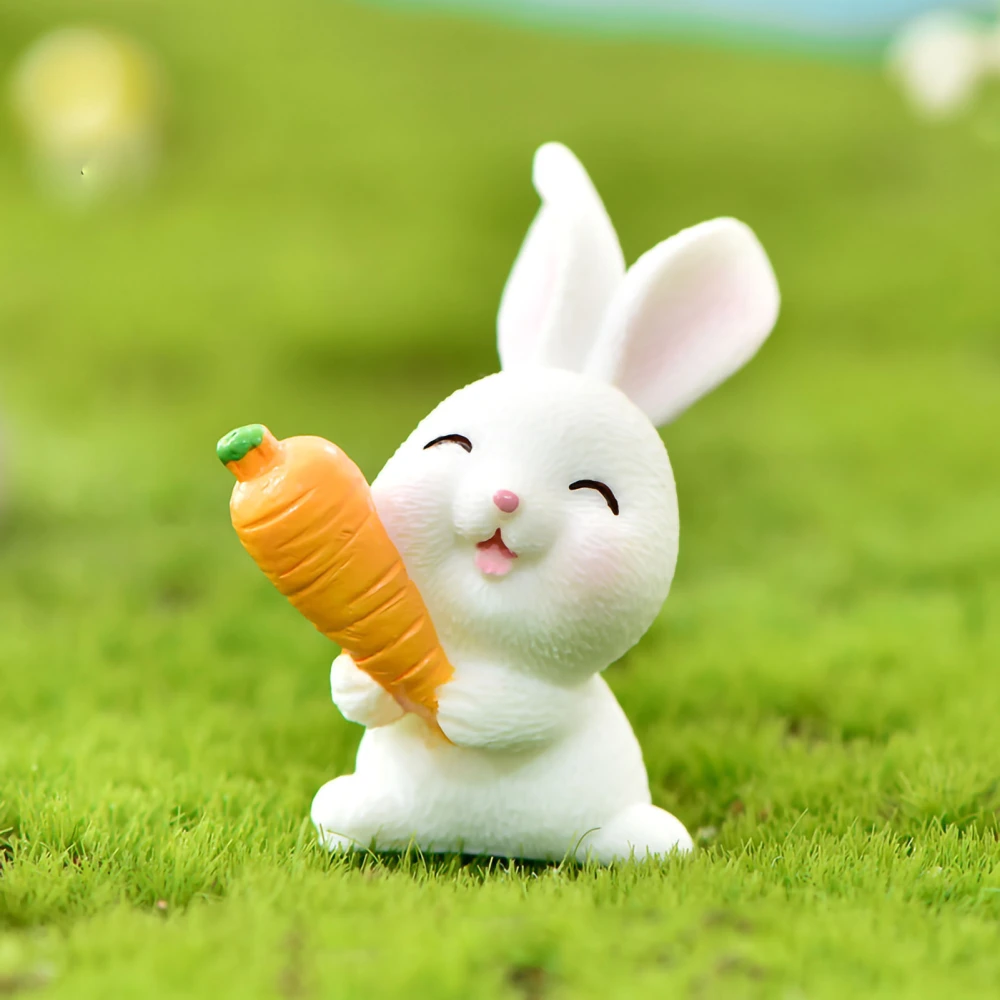 Resin Figurine Lifelike Odorless Cute Cartoon Decorative Small Statue Ornament for Garden Living Room Bedroom No. 4 Hold Carrot