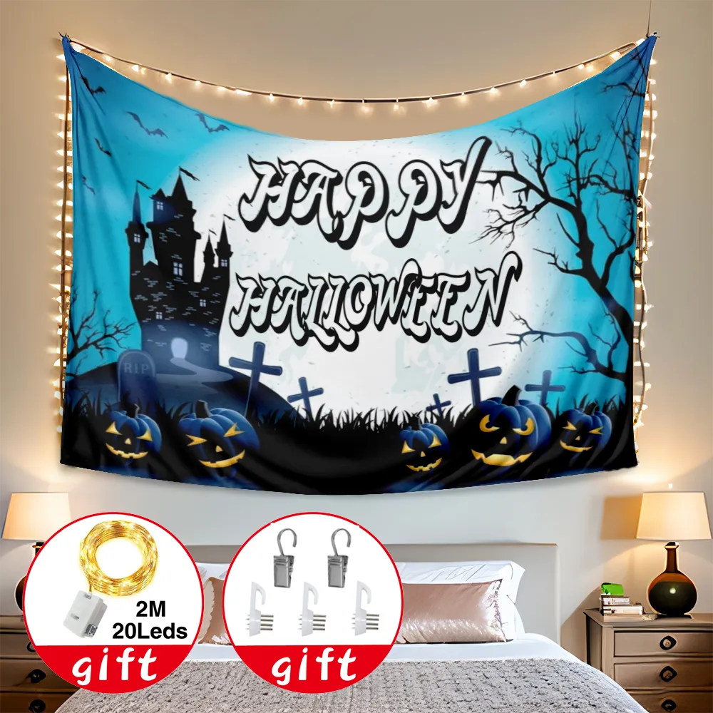 Halloween Tapestry, Wall Hanging Pumpkin Lamp Bat Crow Dead Tree Wall Hanging Tapestry, for Bedroom Living Room College Dorm Home Office Poster GTYHTY,#137