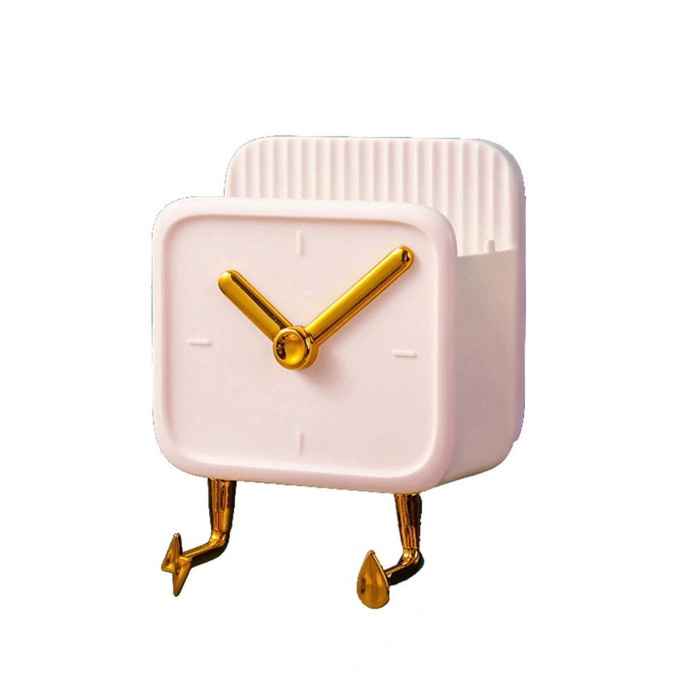 Wall Mounted Storage Box PP Clock Shaped Multifunctional Container with Hooks for Dormitory Bedside White