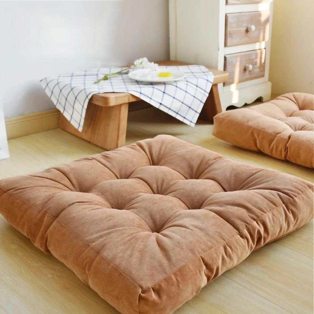 Thicken Corduroy Seating Cushion Cotton Filling Comfortable Floor Pillows for Living Room Meditation Pumpkin Color