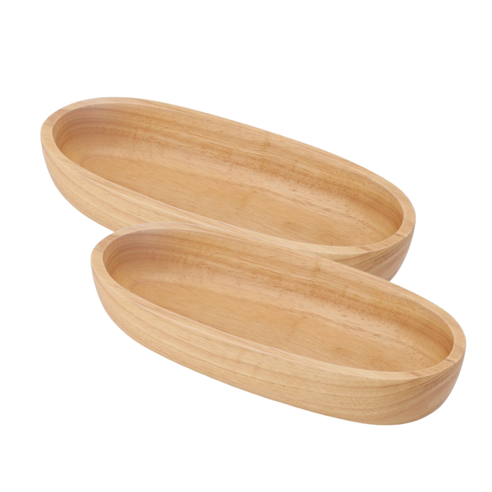 2 Pcs Oval Wooden Tray Rubber Wood Simple Beautiful Pastry Fruit Oval Wooden Plate Dish Bowl for Dining Room