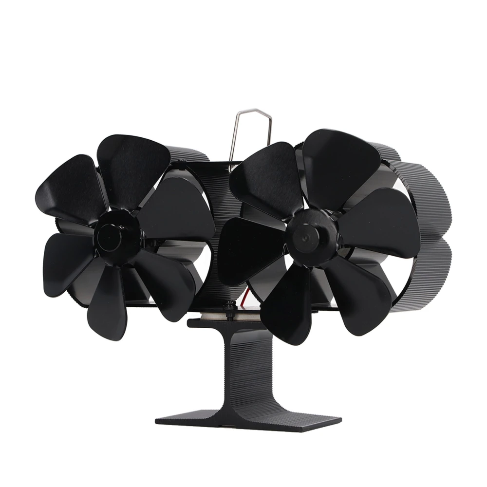 6 Blades Heat Powered Stove Fan Dual Head Fireplace Fan Home Non Electric Fan Black