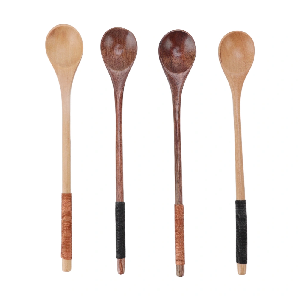 4Pcs Wooden Long Handle Spoon Coffee Honey Stirring Baking Mixing Serving Craft Utensils